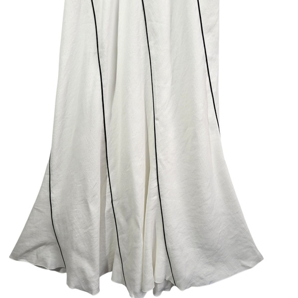 Massimo Dutti Linen Blend Midi Dress M White Short Sleeve Flowing Vacation Chic - Picture 5 of 13